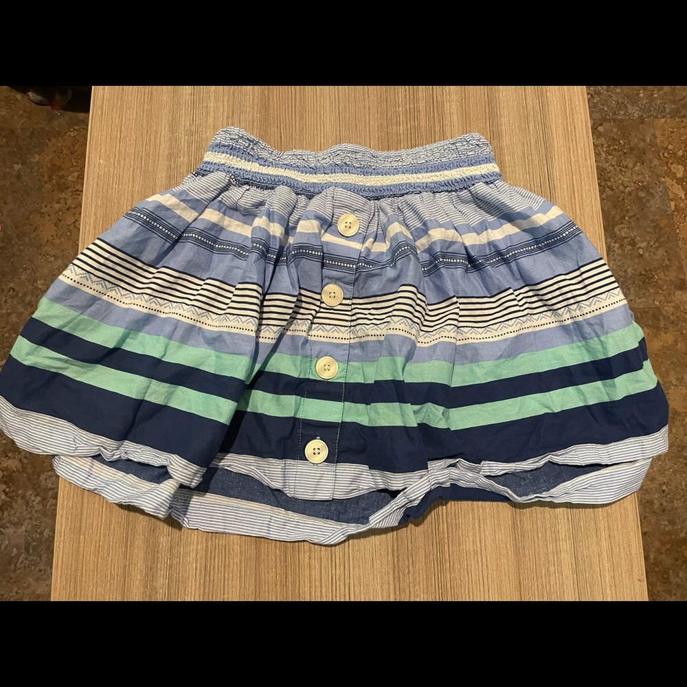 SOLD Blue Teal White Striped Skirt Button Detail